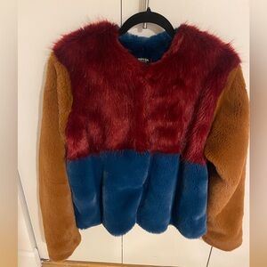 Faux Fur Jacket Colorblock